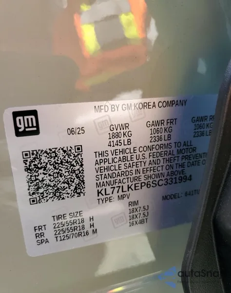 2025 Chevrolet Trax Activ z USA, uszkodzony, nr VIN KL77LKEP6SC331994